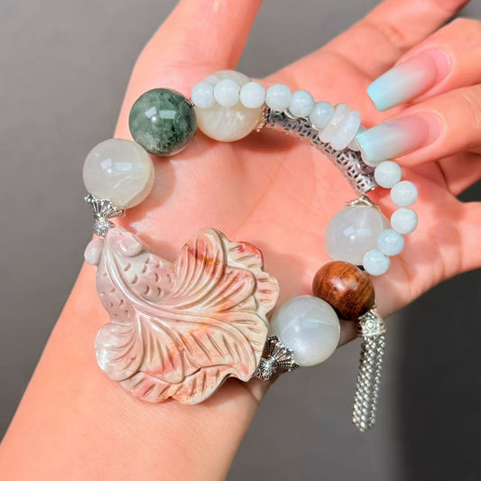 022 Alashan agateMoonstone Jadeite High Quality Fashion Jewelry Feng Shui Magnetic Beads Bracelet Gift