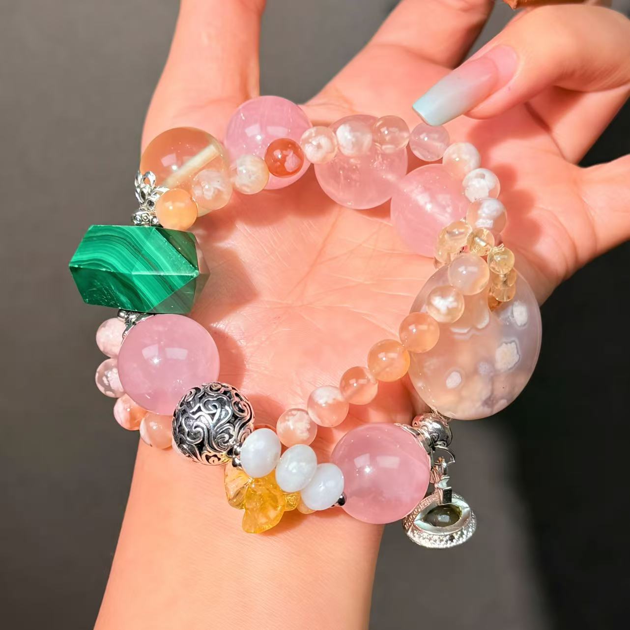 022 Agate Rose Quartz Malachite High Quality Fashion Jewelry Feng Shui Magnetic Beads Bracelet Gift