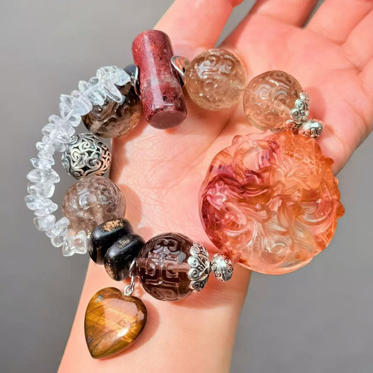 017 Smoky Quartz Hematoid Q Clear Quartz bracelet energy high quality fashion jewelry magnetic beads bracelet gift