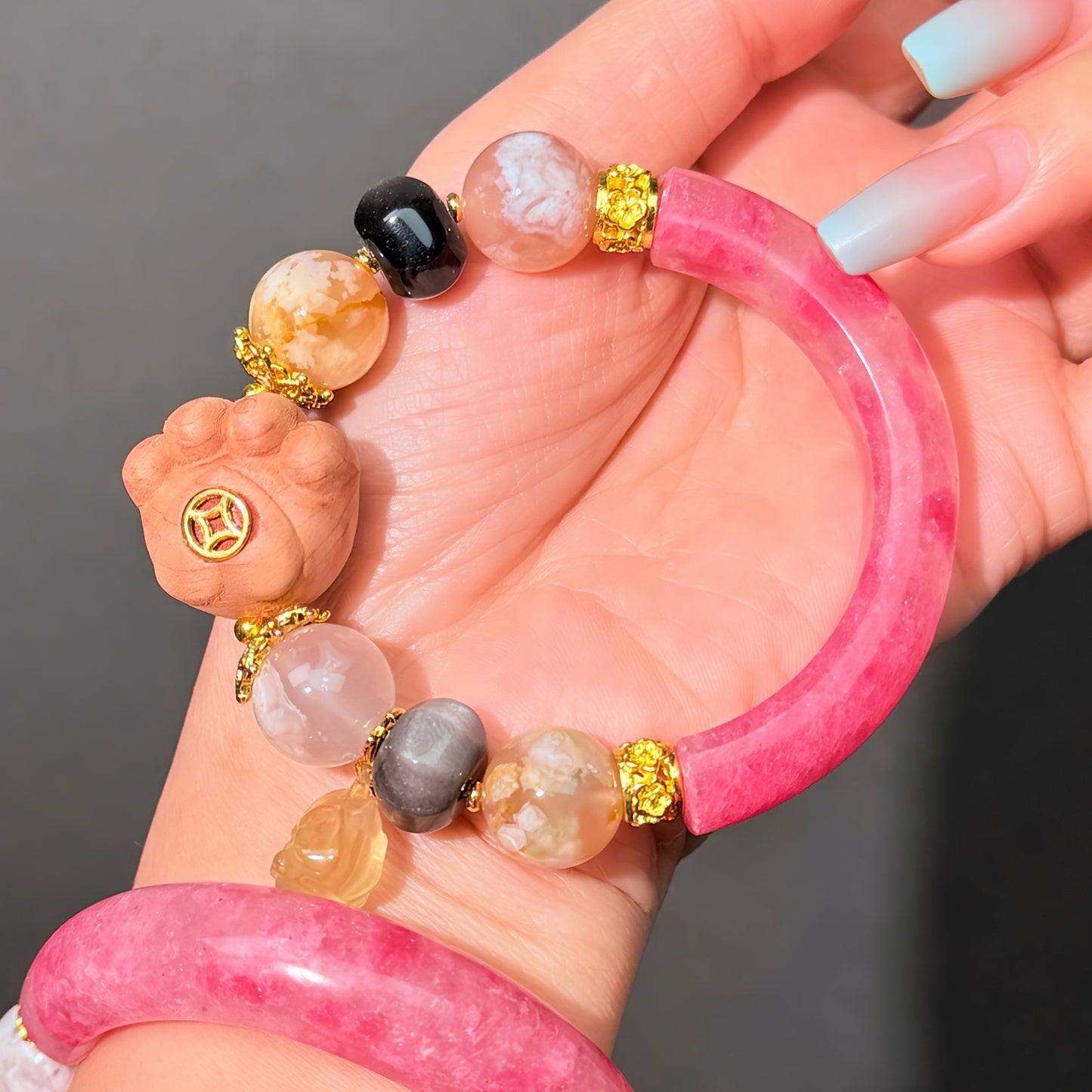 020 Rhodonite  Agate Bracelet  Energy High Quality Fashion Jewelry Feng Shui Magnetic Beads Bracelet Gift