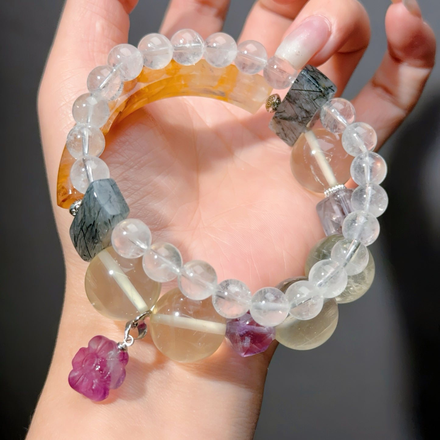 055Hematoid Quartz Clear Quartz Citrine Obsidian Quartz Bracelet 2025 Energy High Quality Fashion Jewelry Beads Bracelet Gift