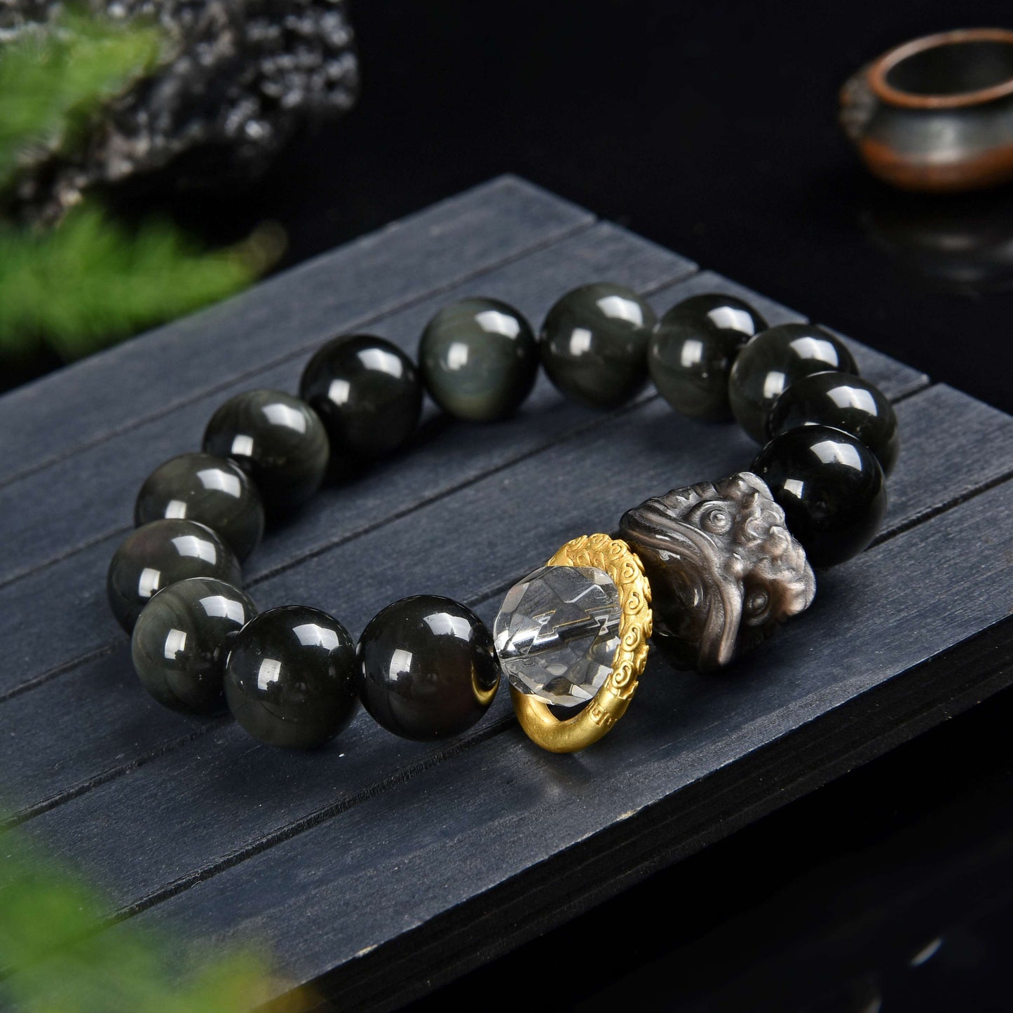 Obsidian Tai sui Lion Head Bracelet