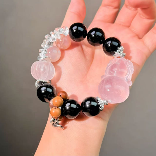 004 Tourmaline Rose Quartz Clear Quartz Bracelet Combination Link, Lucky Charm Bracelet Energy Magnetic Bead Bracelet Gift