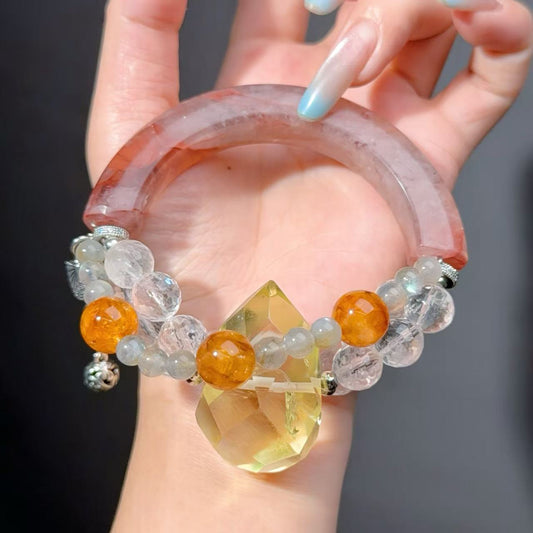 012 Citrine Hematoid Quartz Clear Quartz Jewelry Magnetic Feng Shui Bracelet Gift