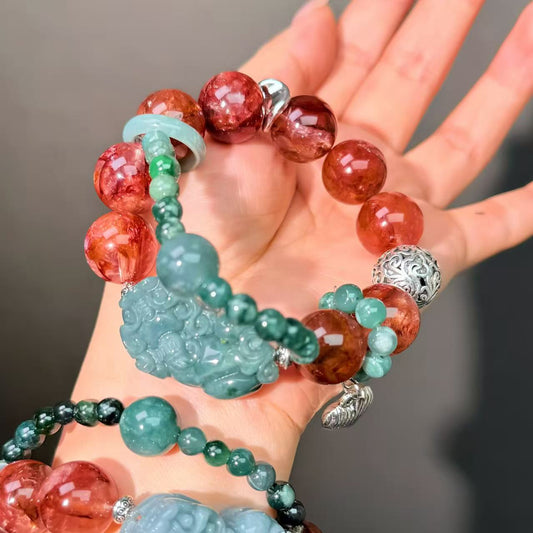 045 Fluorite Super Seven Hetian Jade Bracelet Lucky Charm Bracelet 2025 Energy High Quality Large Bead Bracelet Gift