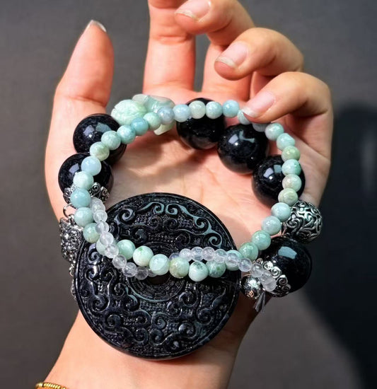 019 Jadeite Clear Quartz Lucky charm bracelet energy feng shui magnetic fashion jewelry beads bracelet gift