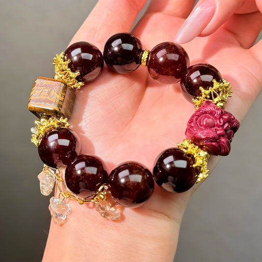 004 Cinnabar Garnet Tiger's Eye Bracelet Combination Link, Lucky Charm Bracelet 2025 Energy Magnetic Bead Bracelet Gift