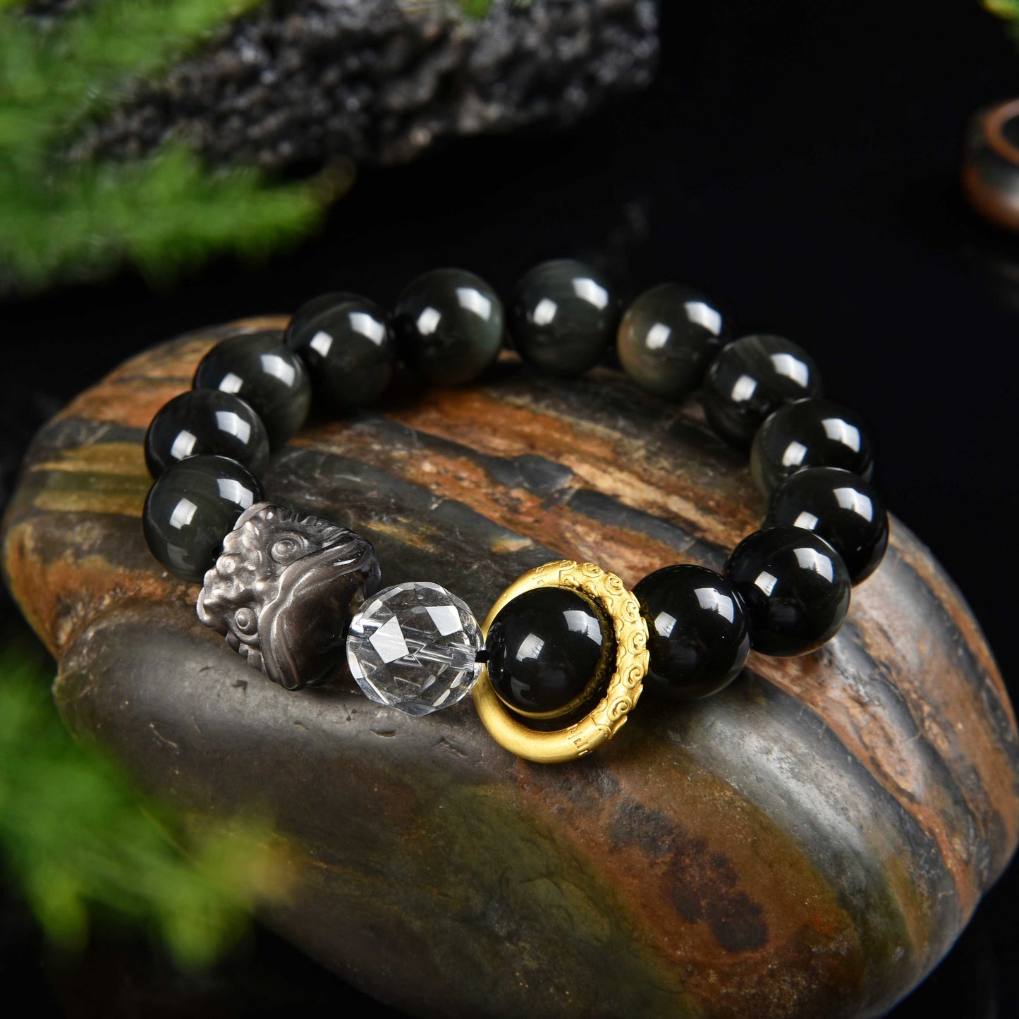 Obsidian Tai sui Lion Head Bracelet