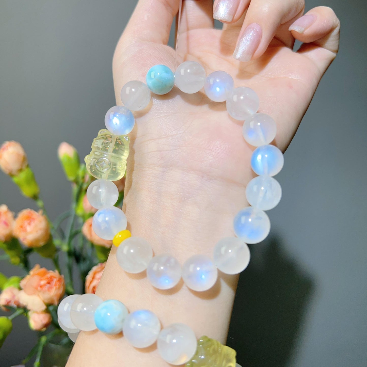 034 Moonstone Seaweed Stone Fortune Cat Bracelet High Quality Lucky Charm Bracelet 2025 Energy Magnetic Bead Bracelet Gift