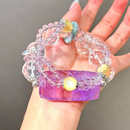 011 Amethyst Clear Quartz Lepidolite bracelet Jewelry Magnetic Feng Shui Bracelet Gift