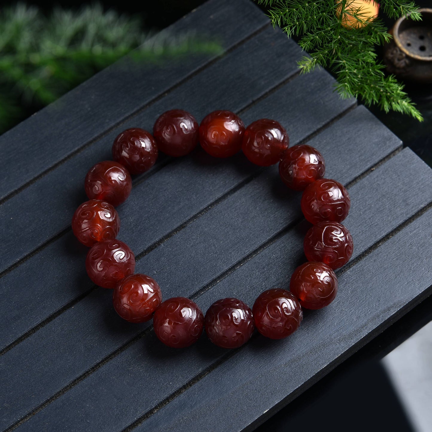 044 Natural agate beads with certificate lucky charm