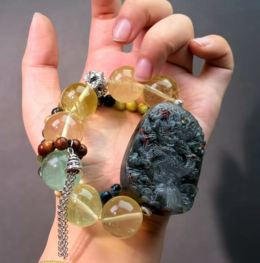 025 Citrine Quartzite Fluorite Lucky Charm Bracelet Energy Feng Shui Bring Love Magnetic Gift