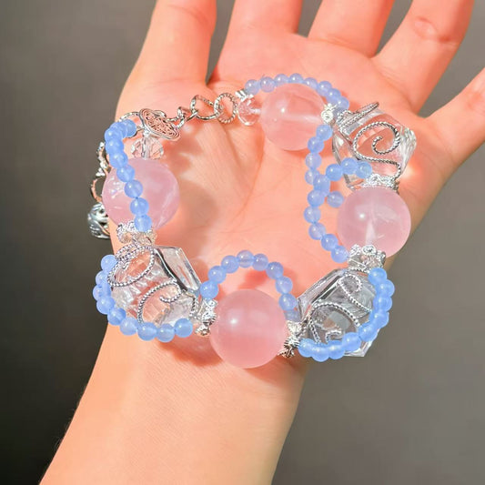 071 Rose Quartz Clear Quartz Lucky Charm Bracelet  Energy High Quality Fashion Jewelry Beads Feng Shui Bracelet Gift