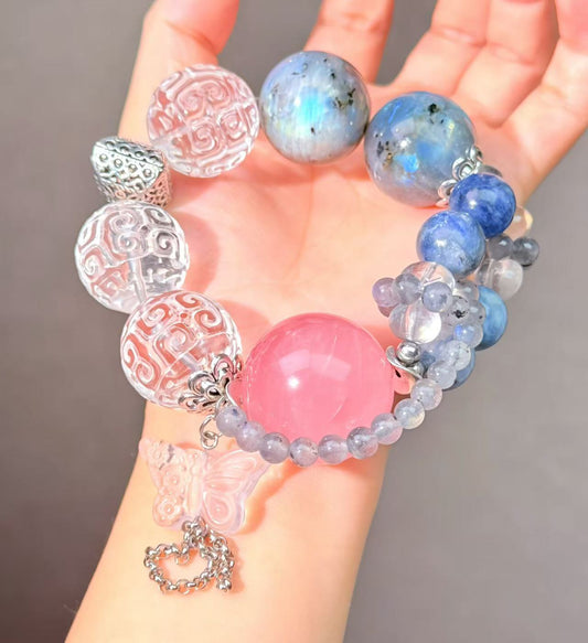 003 Rose Quartz Labradorite Clear Quartz  Bracelet Energy Beads Bracelet Fashion Magnetic Crystal Jewelry Bracelet Energy Beads Bracelet Fashion Magnetic Crystal Jewelry