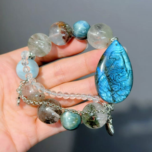020 Labradorite Phantom Quartz Aquamarine Bracelet 2025 Energy High Quality Fashion Jewelry Feng Shui Magnetic Beads Bracelet Gift