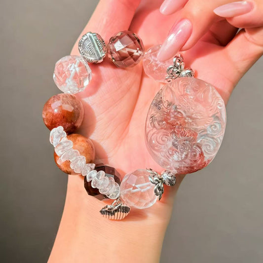 022 Clear Quartz Phantom Q Smoky Quartz High Quality Fashion Jewelry Feng Shui Magnetic Beads Bracelet Gift
