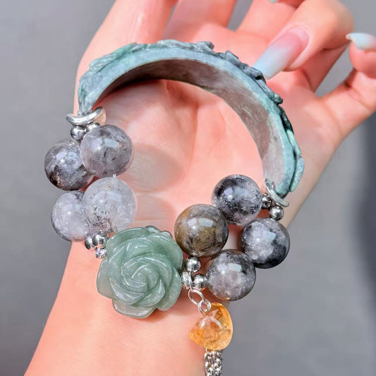 016 Jadeite Herkimer Diamond Citrine Bracelet Energy High Quality Fashion Jewelry Feng Shui Bead Bracelet Gift