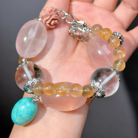 002 Hematoid Quartz Fluorite Clear Quartz bracelet
