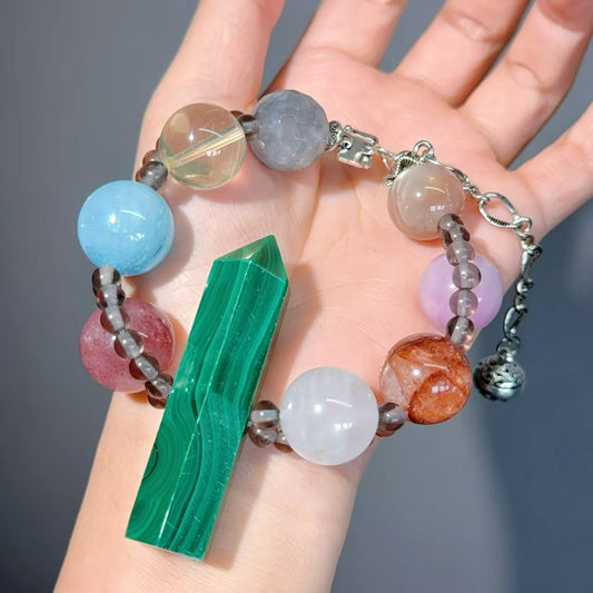 083 Malachite Kunzite Aquamarine bracelet crystal  beads with certificate box gift