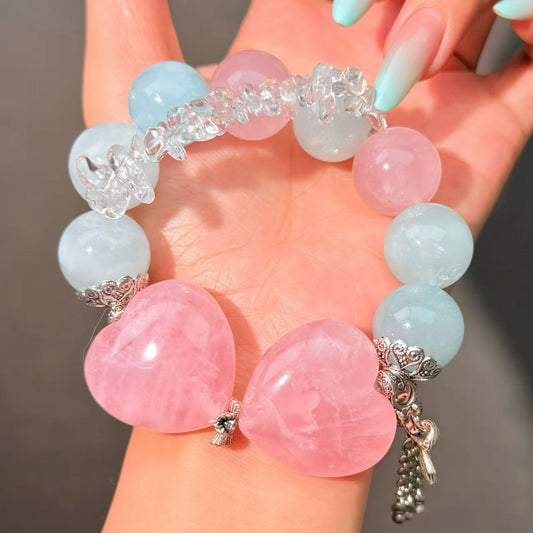 002 Aquamarine Rose Quartz Clear Quartz  bracelet