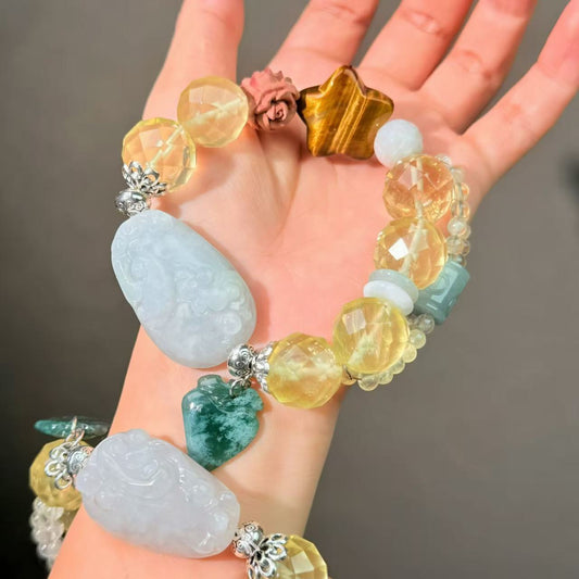 004 Citrine Jadeite Tiger's Eye Bracelet Combination Link, Lucky Charm Bracelet Energy Magnetic Bead Bracelet Gift