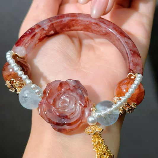 018 Hematoid Quartz Aquamarine Lucky Charm Bracelet 2025 Energy High Quality Fashion Jewelry Feng Shui Beads Magnetic Gift