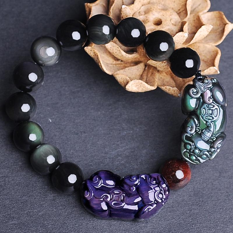 085 piyao bracelet lucky charm bracelet  obsidian  feng shui double energy black wealth bracelet men's bracelet red tiger eye