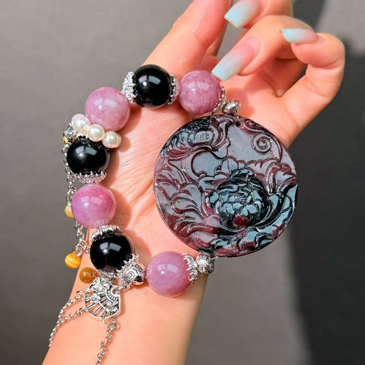 024 Garnet Rose Quartz Obsidian Bracelet High Quality Energy Lucky Charm Bracelet 2025 Fashion Gift