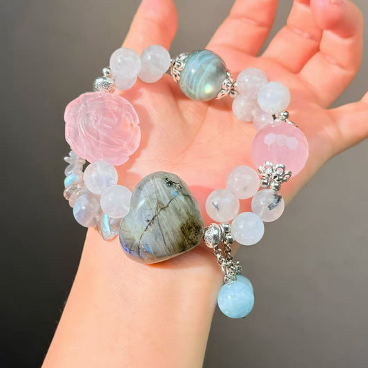 017 Labradorite Moonstone Rose Quartz bracelet energy high quality fashion jewelry magnetic beads bracelet gift