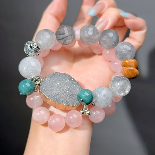 051 Rose Quartz Jadeite Cloud Quartz energy feng shui fashion high quality new Chinese magnetic therapy rosary beads