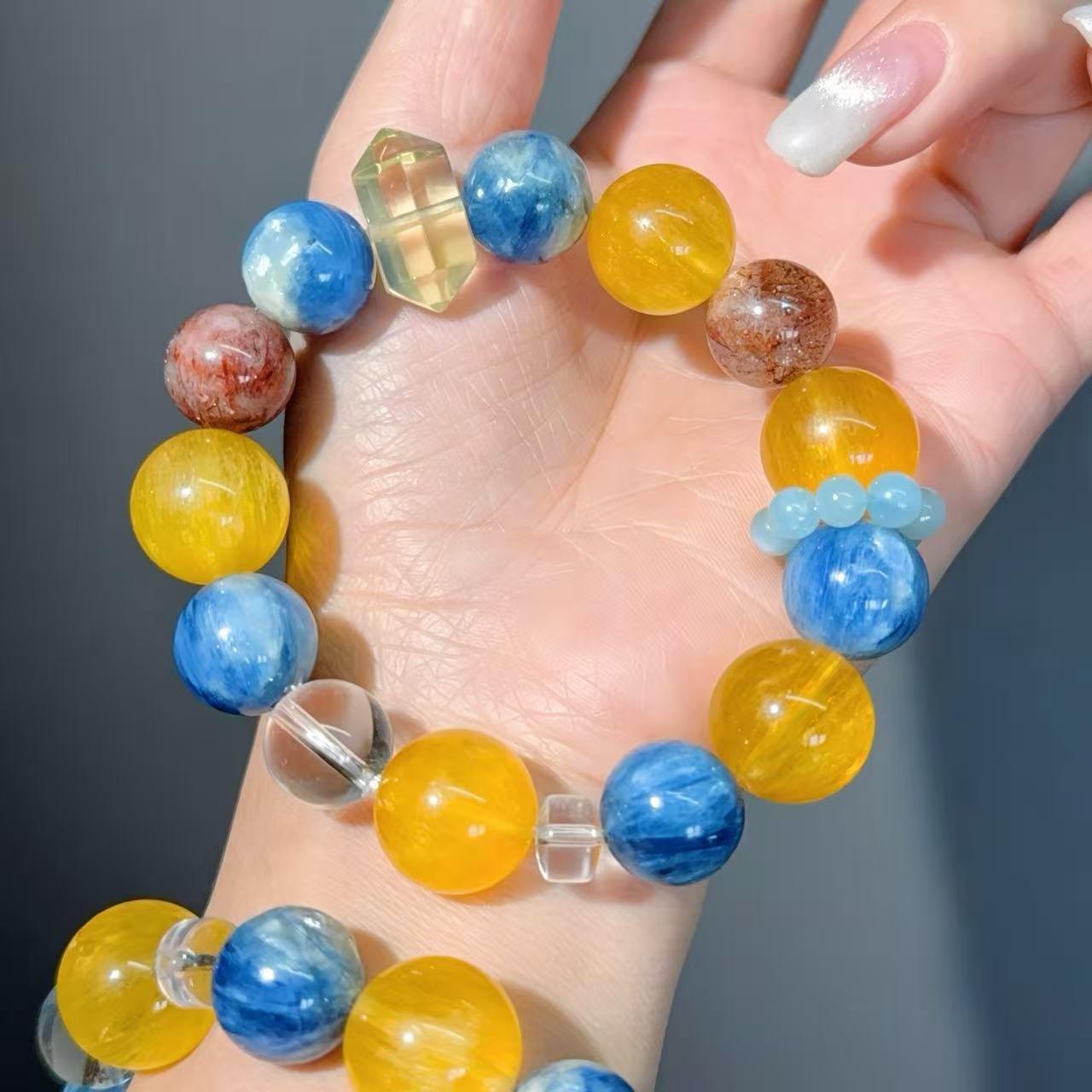 074 Fluorite Kyanite Citrine bracelet high quality Feng Shui bracelet magnetic beads bracelet gift