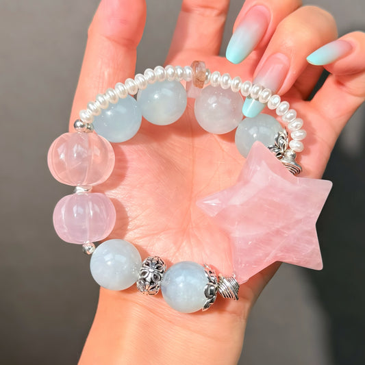 017 Aquamarine Rose Quartz bracelet energy high quality fashion jewelry magnetic beads bracelet gift