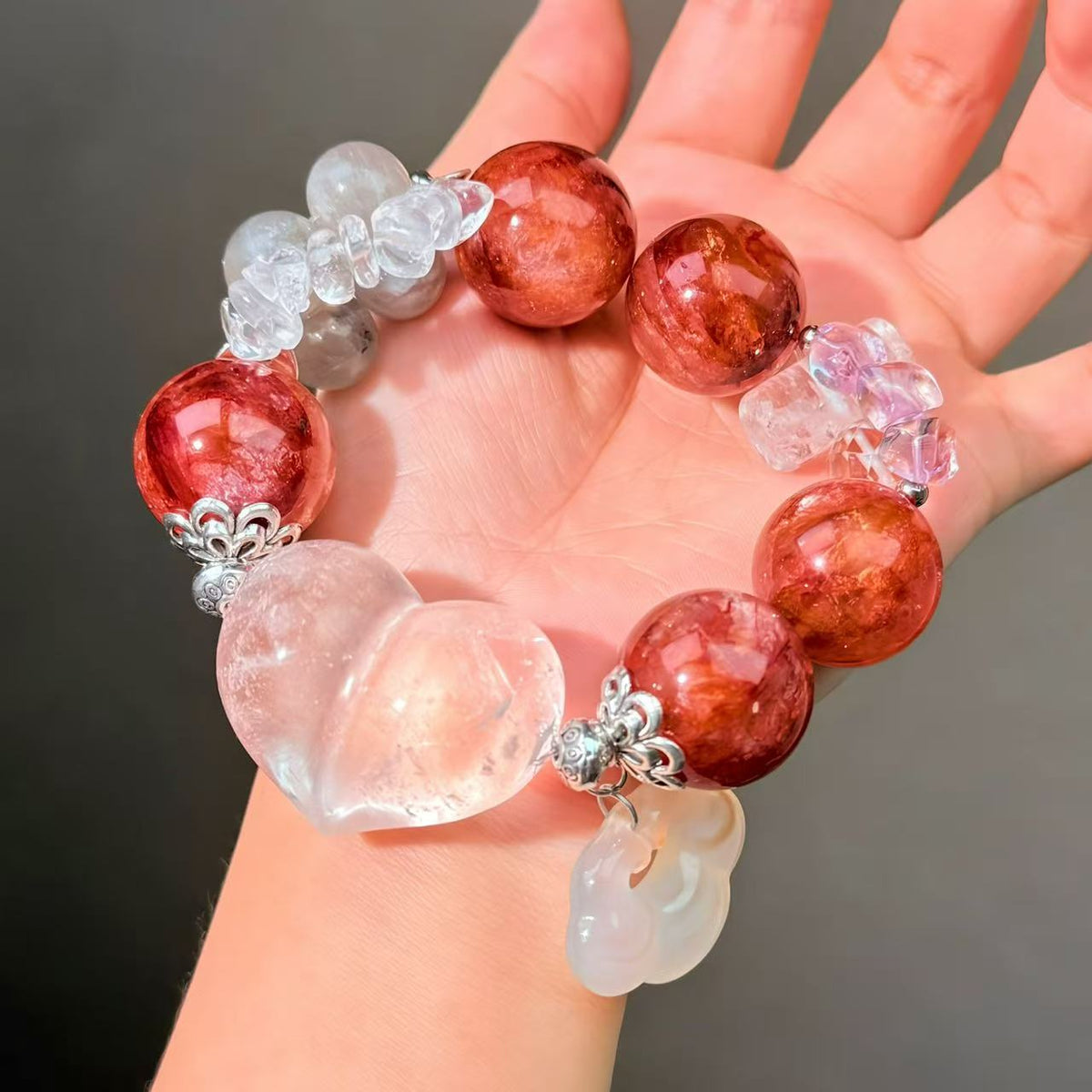 048 Clear Quartz Labradorite Hematoid Q Bracelet Energy High Quality Fashion Jewelry Beads Magnetic Gift