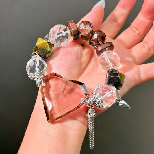 014 Smoky Quartz Clear Quartz Tiger's Eye Bracelet, High-Quality Fashion Feng Shui Beads Magnetic Jewelry, Bangles Gift Idea