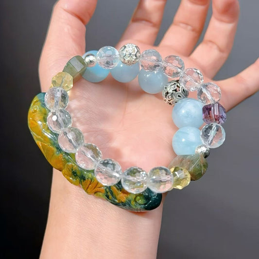 010 Jadeite Aquamarine White Quartz lucky charm bracelet 2025 energy high quality fashion jewelry beads bracelet gift