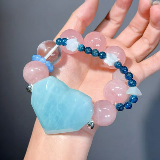014 Rose Quartz Aquamarine Clear Quartz Bracelet 2025 Energy High Quality Fashion Jewelry Feng Shui Beads Magnetic Gift