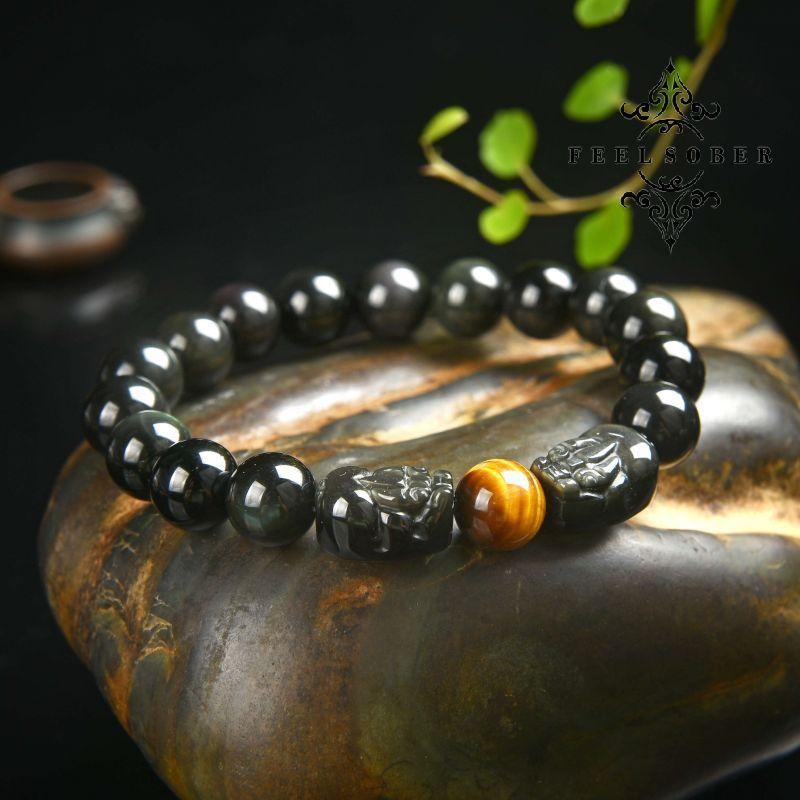 Lucky charm bracelet  2023 rainbow obsidian double piyao bracelet for women lucky stone bead bracelet rosary energy feng shui gift