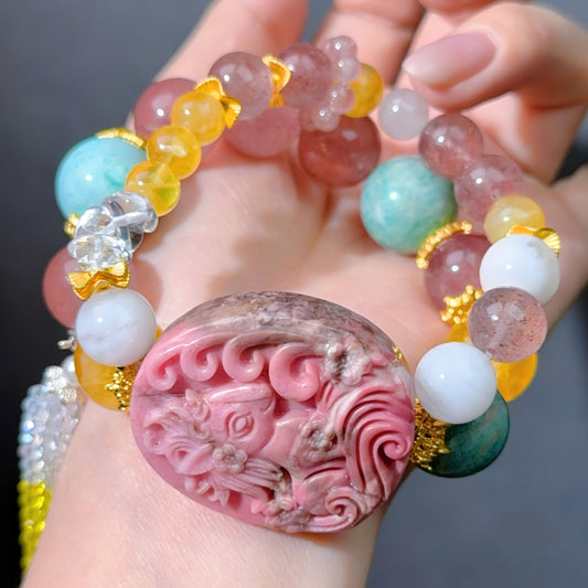 014 Rose Quartz Strawberry Quartz Amazonite Bracelet 2025 Energy High Quality Fashion Jewelry Feng Shui Beads Magnetic Gift