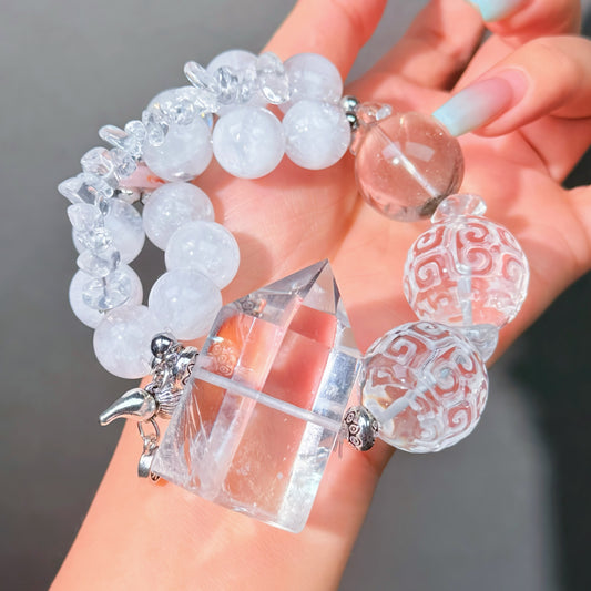 009 Clear Quartz Phantom Quartz Bracelet Energy High Quality Fashion Jewelry Feng Shui Magnetic Beads Bracelet Gift