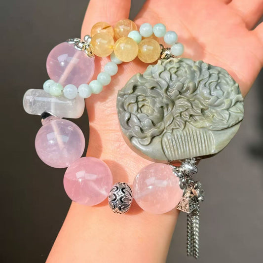 016 Rose Quartz Agate Rutilated Quartz High Quality Fashion Jewelry Feng Shui Bead Bracelet Gift