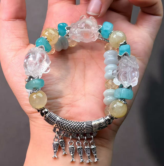 009 Clear Quartz Rutilated Quartz Citrine Bracelet Energy High Quality Fashion Jewelry Feng Shui Magnetic Beads Bracelet Gift