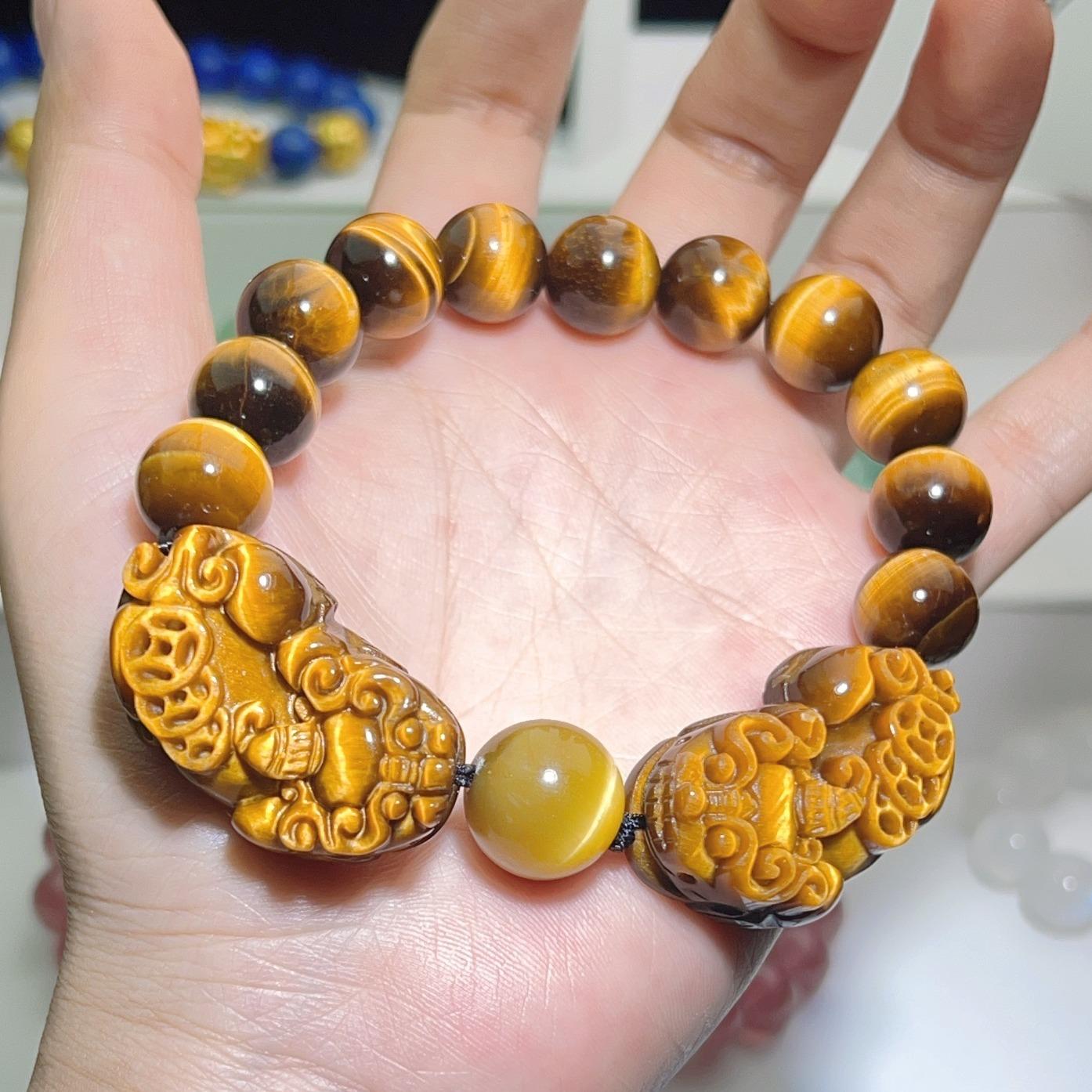 043 Double piyao yellow tiger eye stone bracelet