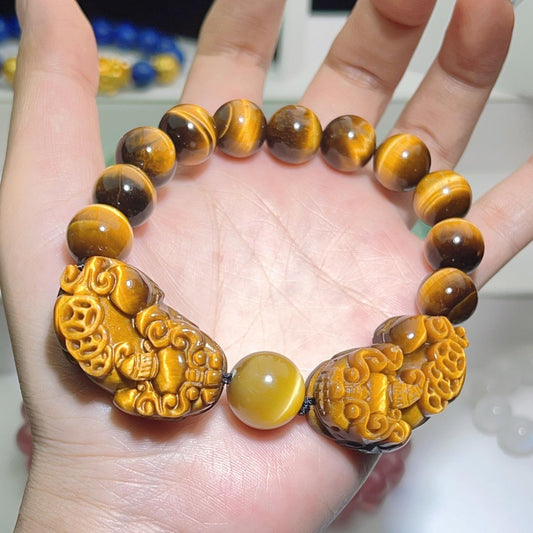 043 Double piyao yellow tiger eye stone bracelet