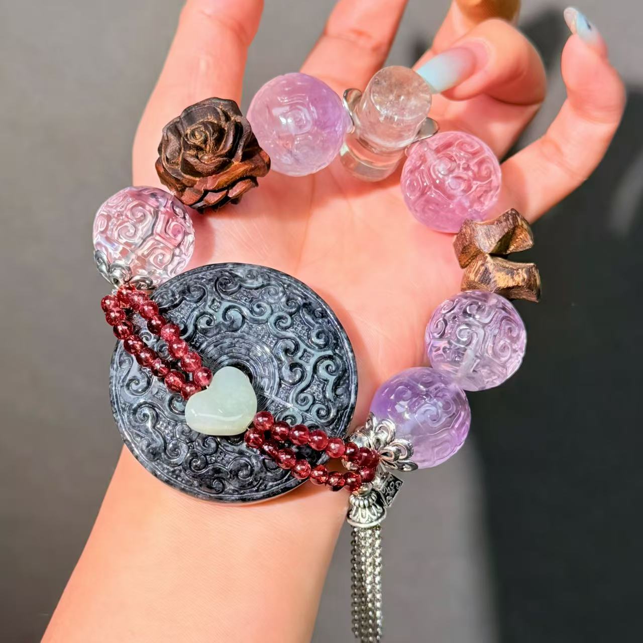 014 Jadeite Amethyst Clear quartz Bracelet Energy High Quality Fashion Jewelry Feng Shui Beads Magnetic Gift