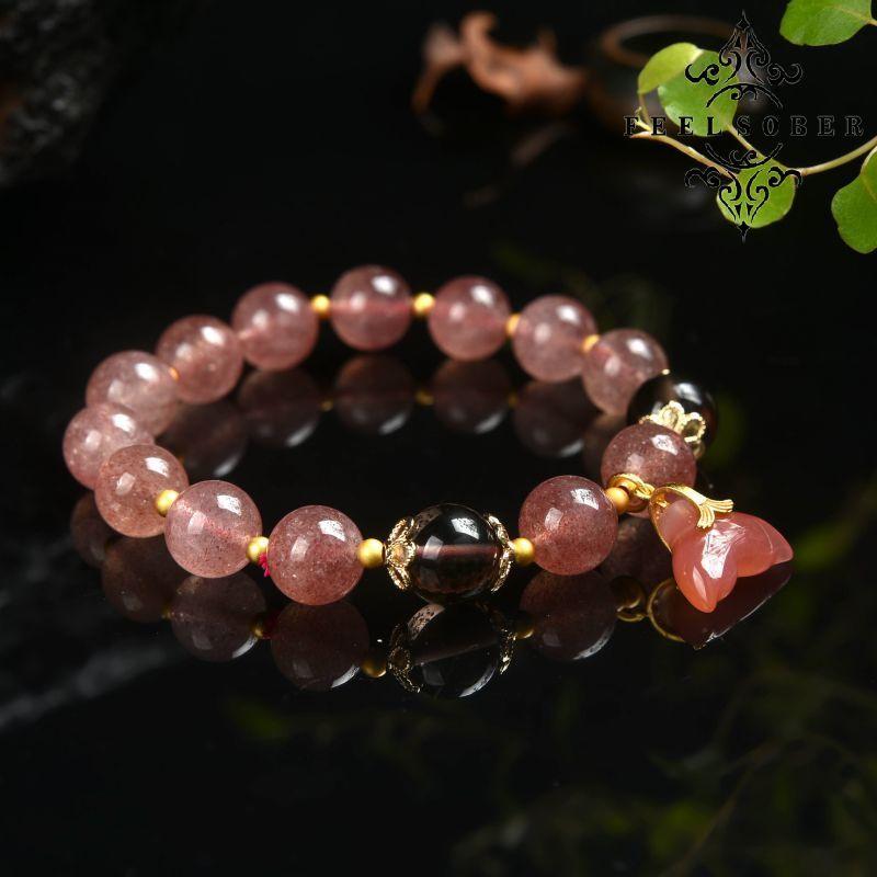 Lucky Charm Bracelet 2023 Strawberry Quartz Mermaid Tail Bracelet Bracelet Women Lucky Stone Bead Bracelet Rosary Beads Energy Feng Shui Gift