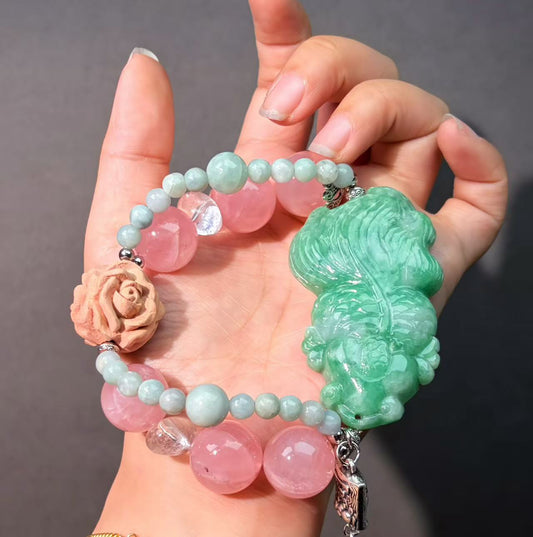 002 Jadeite Rose Quartz Clear Quartz  bracelet lucky DIY bracelet
