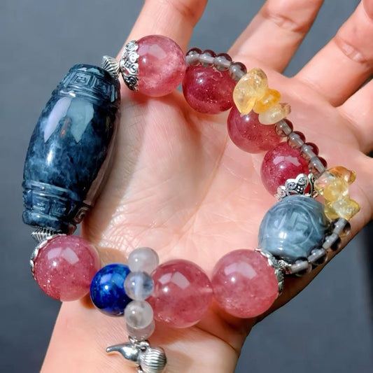 019 Strawberry Quartz Jadeite Lapis Lazuli lucky charm bracelet 2025 energy feng shui magnetic fashion jewelry beads bracelet gift