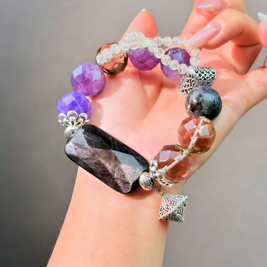 066 Hypersthene Amethyst Smoky Quartz Bracelet  Energy High Quality Fashion Bracelet Magnetic Bead Bracelet Gift