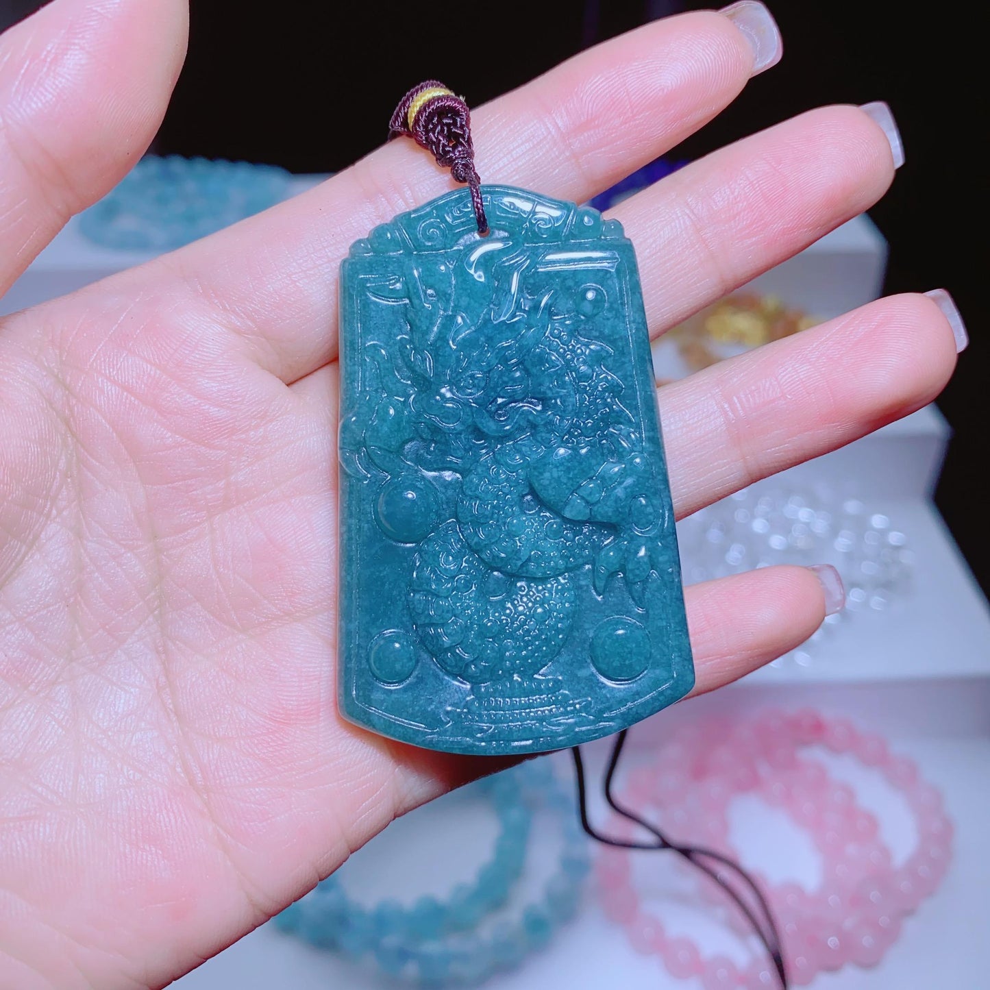 076 Jade Dragon Pendant with Certificate Lucky Charm