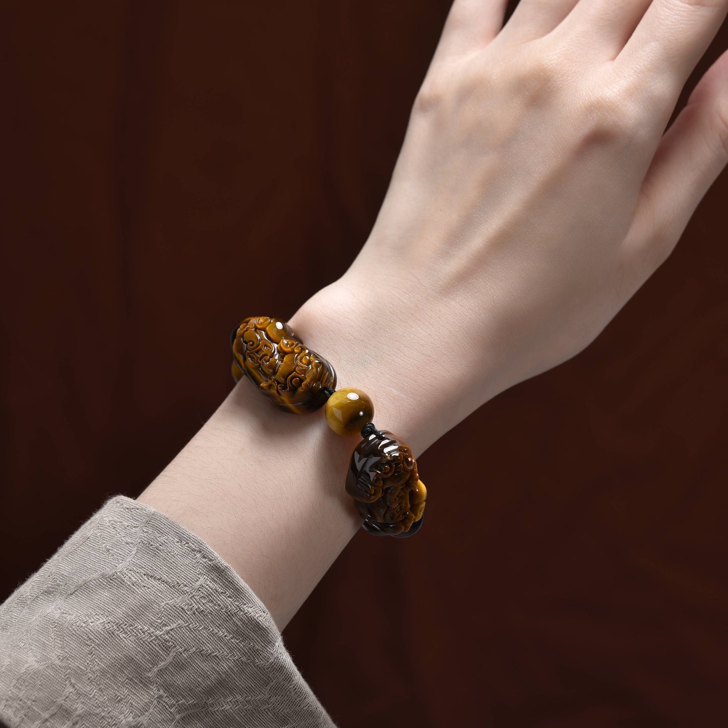 043 Double piyao yellow tiger eye stone bracelet